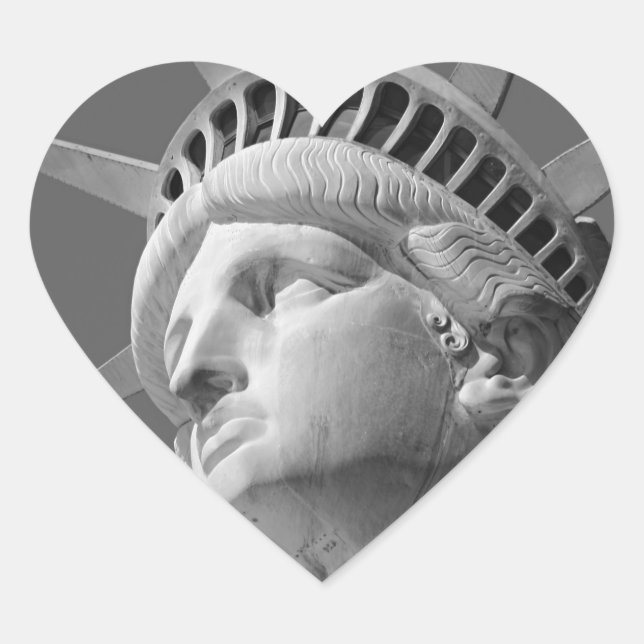 Black & White Close-up Statue of Liberty Heart Sticker (Front)
