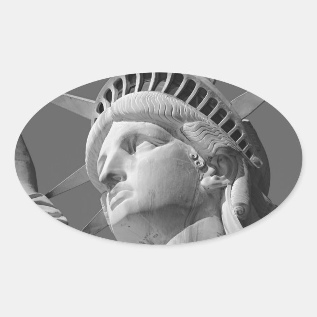 Black & White Close-up Statue of Liberty Oval Sticker (Front)
