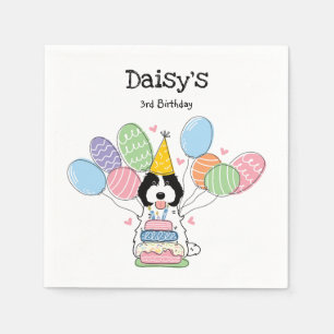 Black White Cockapoo Cavapoo Birthday Party Paper Napkin