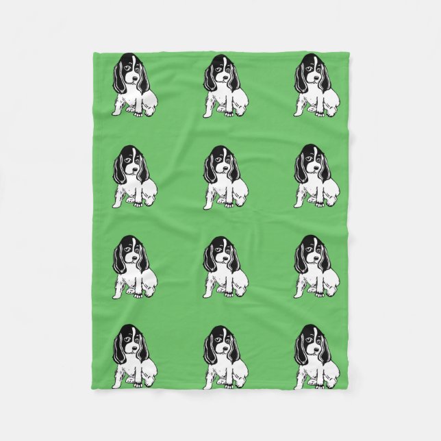 Black White Cocker Spaniels Green Fleece Blanket (Front)