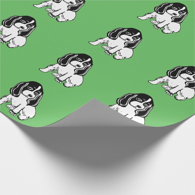 Black White Cocker Spaniels Green Wrapping Paper (Corner)