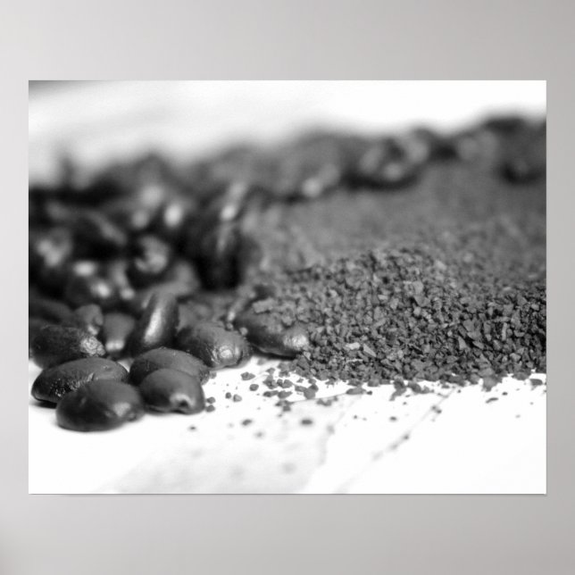 Black & White Coffee Beans & Coffee Grounds 16x20 Poster (Front)