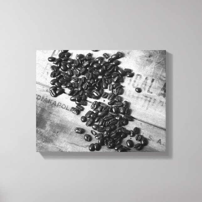 Black & White Coffee Beans on an Old Crate 11x14 Canvas Print (Front)