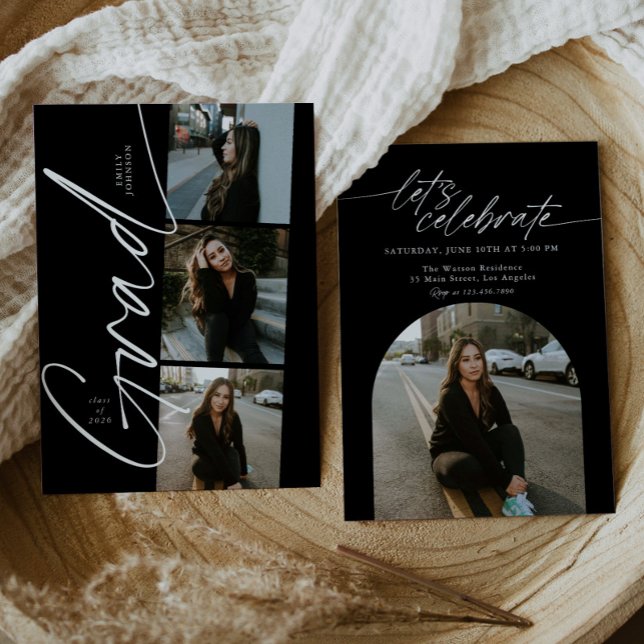 Black & White Collage Modern Script Graduation Invitation (Creator Uploaded)