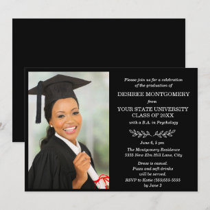 Black White College University Photo Graduation Invitation