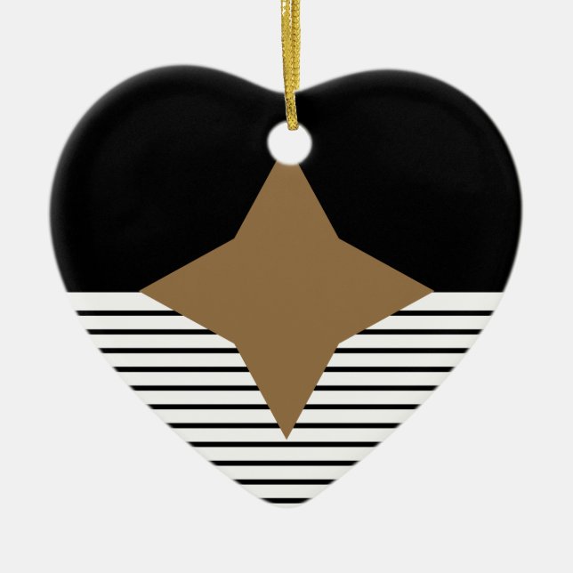 Black White Colorblock & Brown Diamond Ceramic Ornament (Front)