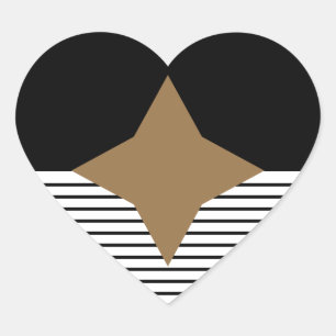 Black White Colorblock & Brown Diamond Heart Sticker