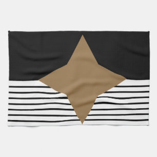 Black White Colorblock & Brown Diamond Kitchen Towel