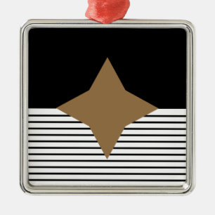 Black White Colorblock & Brown Diamond Metal Ornament