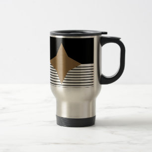 Black White Colorblock & Brown Diamond Travel Mug