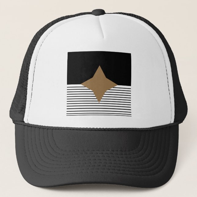Black White Colorblock & Brown Diamond Trucker Hat (Front)