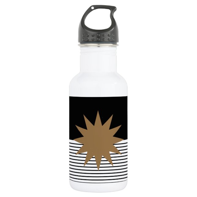 Black White Colorblock & Brown Sun 532 Ml Water Bottle (Front)
