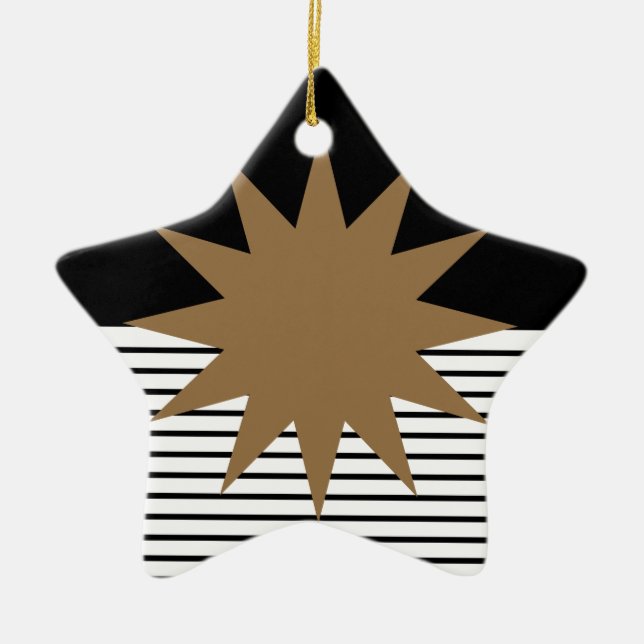 Black White Colorblock & Brown Sun Ceramic Ornament (Front)