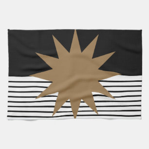 Black White Colorblock & Brown Sun Kitchen Towel