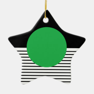 Black White Colorblock & Green Circle Ceramic Ornament