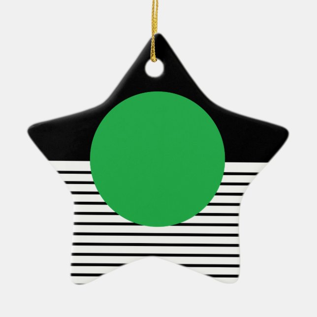Black White Colorblock & Green Circle Ceramic Ornament (Front)