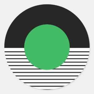 Black White Colorblock & Green Circle Classic Round Sticker
