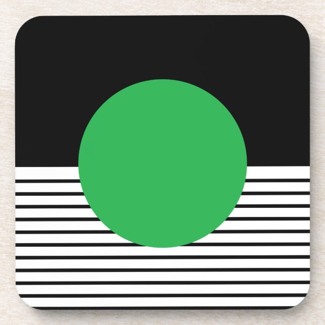 Black White Colorblock & Green Circle Coaster (Front)