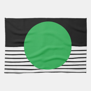 Black White Colorblock & Green Circle Kitchen Towel