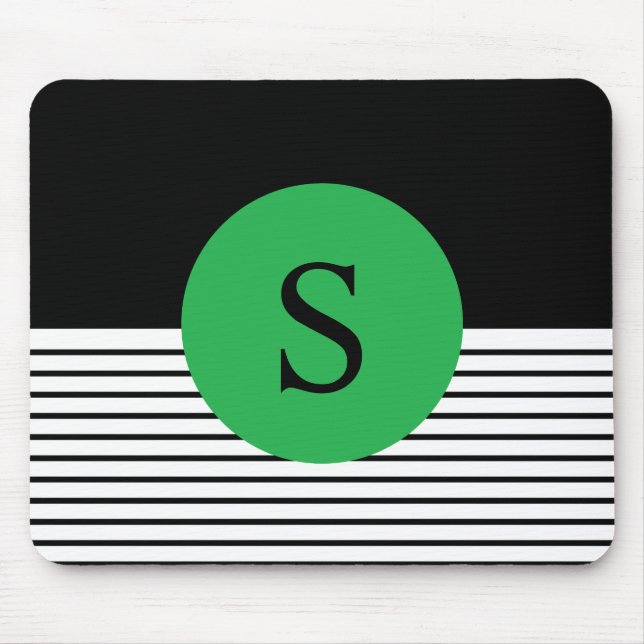 Black White Colorblock & Green Circle Mouse Pad (Front)