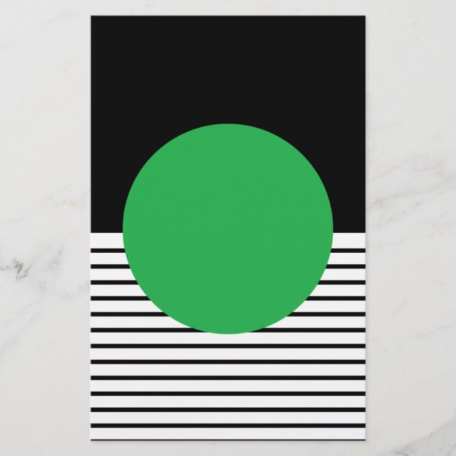 Black White Colorblock & Green Circle Stationery (Front)