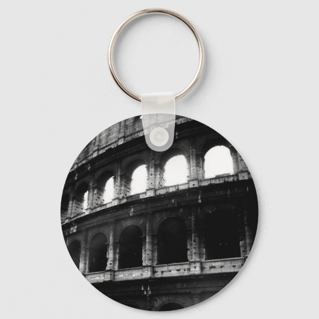 Black White Colosseum Roman Empire Keychain (Front)