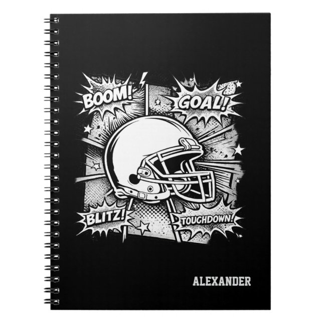 Black White Comic Football Notebook Journal (Front)