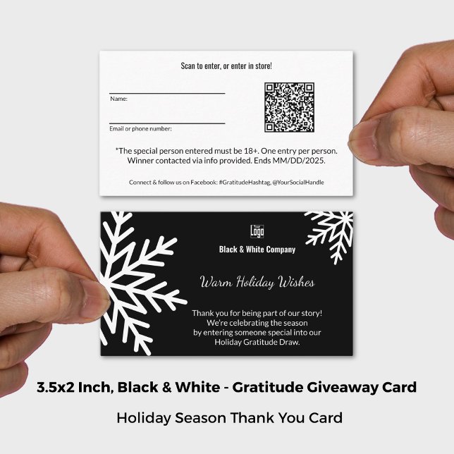 Black & White Community Gratitude Giveaway Business Card (Black & White Community Gratitude Giveaway Business Card; Size: 3.5x2 Inch)