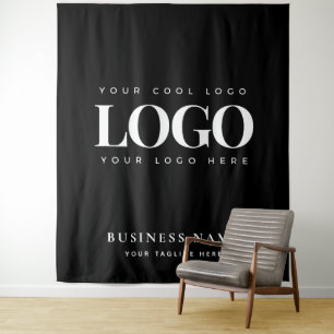 Black White Company Business Logo Event Backdrop Tapestry