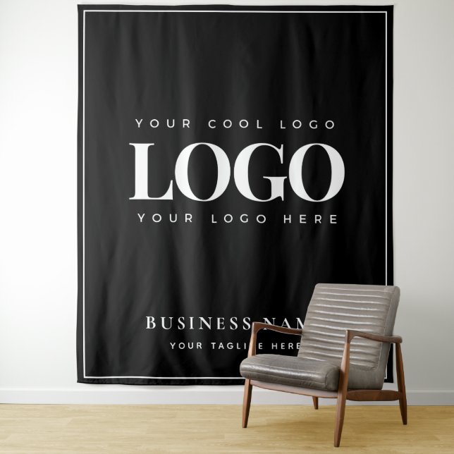 Black White Company Business Logo Frame Backdrop Tapestry (In Situ)