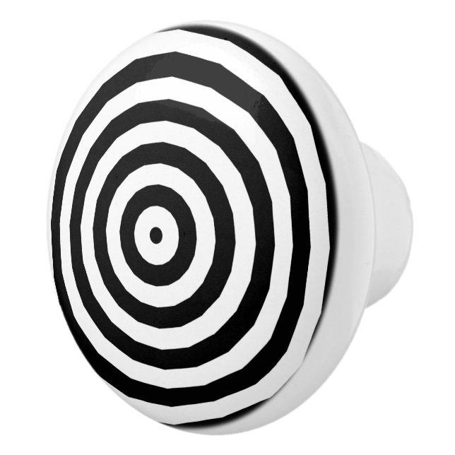 Black & White Concentric Circles Optical Illusion Ceramic Knob (Right)