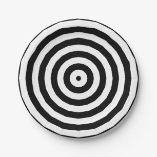 Black & White Concentric Circles Optical Illusion Paper Plate