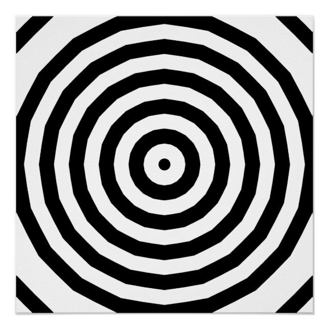 Black & White Concentric Circles Optical Illusion Poster (Front)