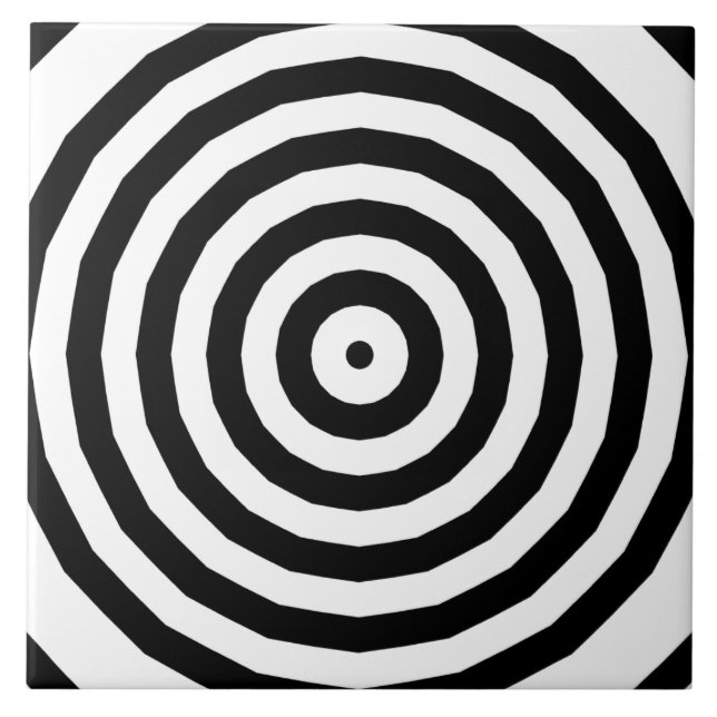 Black & White Concentric Circles Optical Illusion Tile (Front)