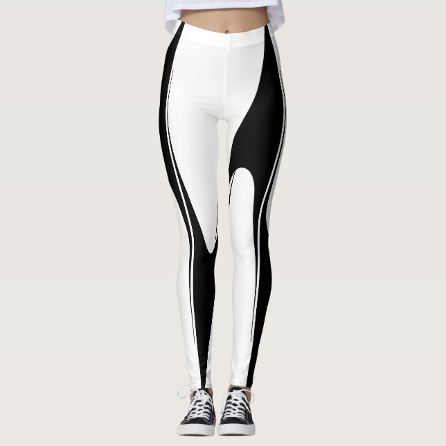 Black White Contemporary Designer Dancers Style Leggings (Front)