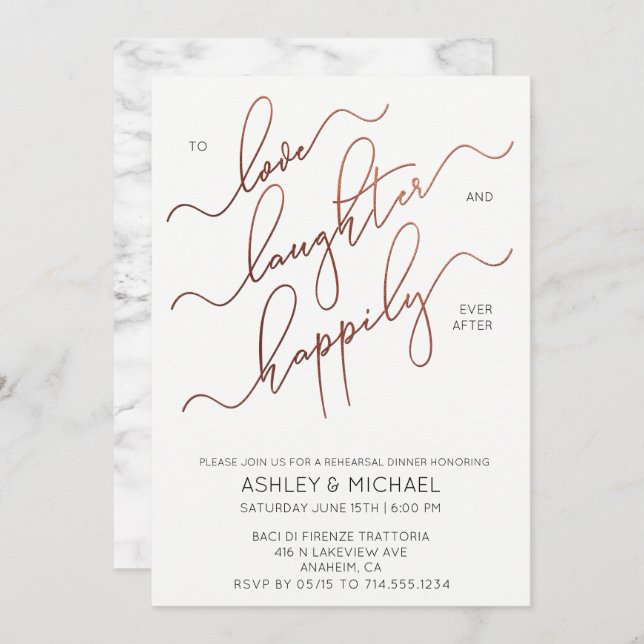 Black White Copper Script Rehearsal Dinner Invite (Front/Back)