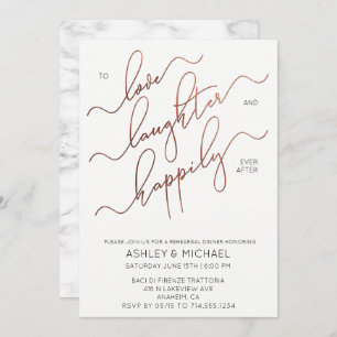Black White Copper Script Rehearsal Dinner Invite