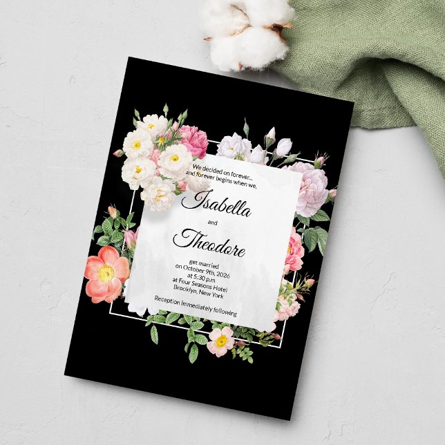 Black white coral pink flower frame Wedding Invitation (Black white coral pink flower frame Wedding)