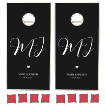 Black & White Cornhole Set Customizable Text 