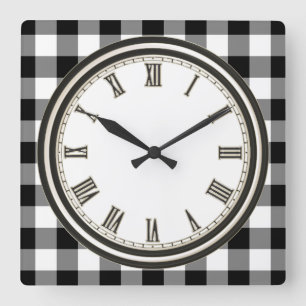 Black white Country check pattern kitchen clock