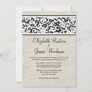 Black White Country Linen Wedding Invitations