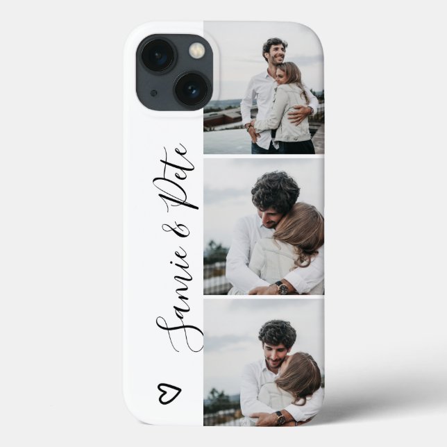 Black white couple names 3 photos collage grid Case-Mate iPhone case (Back)