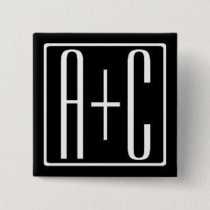 Black & White   Couples Initials 2 Inch Square Button