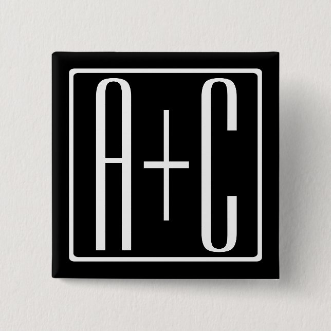 Black & White | Couples Initials 2 Inch Square Button (Front)