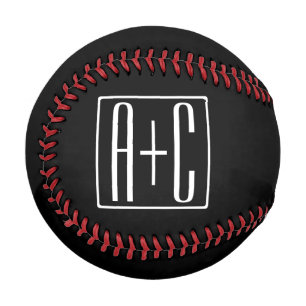 Black & White   Couples Initials Baseball