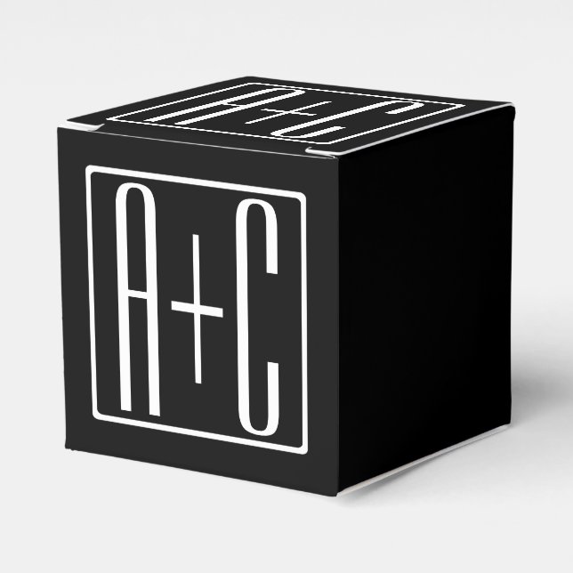 Black & White | Couples Initials Favor Box (Front Side)