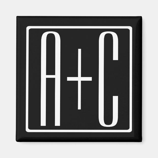 Black & White | Couples Initials Magnet (Front)