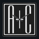 Black & White | Couples Initials Square Wall Clock<br><div class="desc">Perfect for a dual monogram or even a logo..

Thank you for your Purchase!</div>