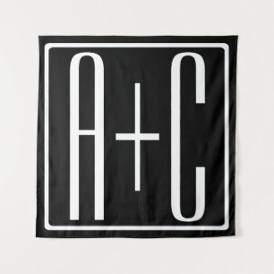 Black & White   Couples Initials Tapestry