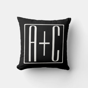 Black & White   Couples Initials Throw Pillow